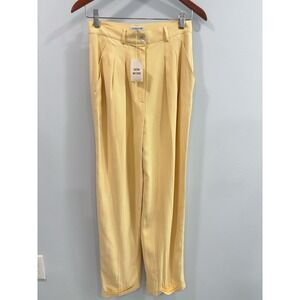 NEW Preview 100% Silk Pants Women 6 Yellow Pleated High Rise Wide Leg Luxury